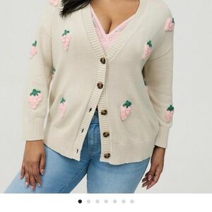 Torrid Cream Cardigan with Pink and Green Details